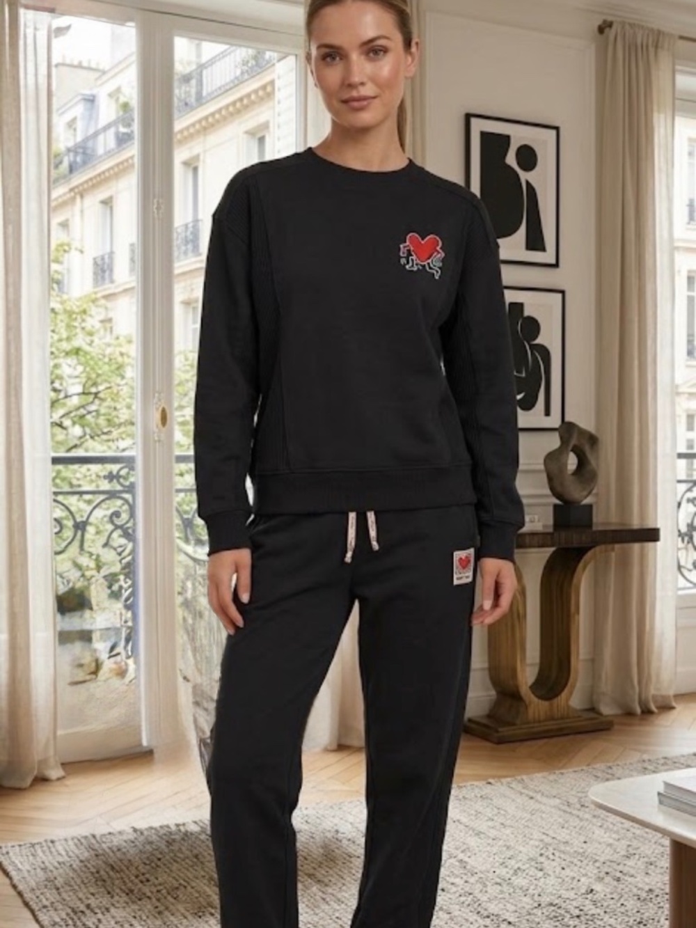 NWT - Keith Haring Black Heart Sweatshirt & Jogger Lounge Set - Size S